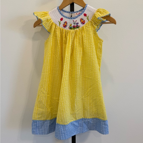 Angeline Kids Other - Angeline Kids Charming Smocked and Embroidered Kids Yellow Check Easter Dress 6
